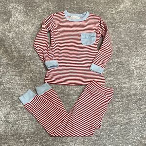 NWOT Red Beans red stripe with blue ruffle pocket and cuffs size 5